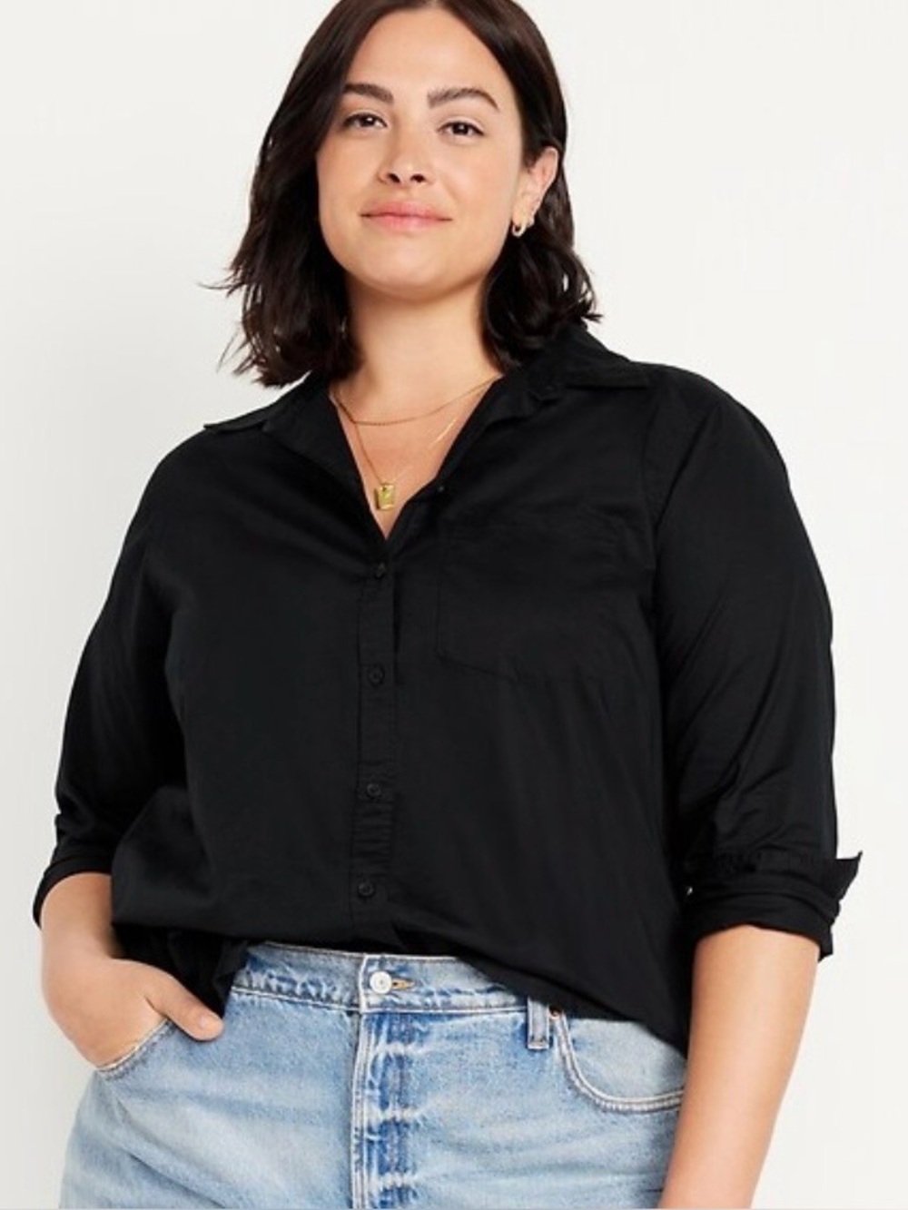 Old Navy black classic button down shirt Size 3X 100% cotton Classic Preppy Work